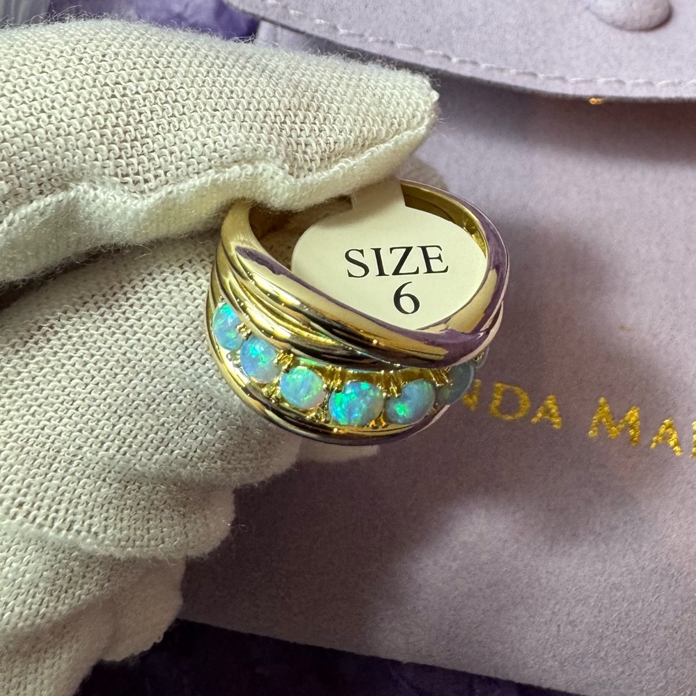 Gold and Blue Opal Women's Ring - Picture 9 of 12